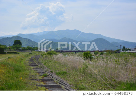 Sky, river and green scenery seen from the riverbank 64498173