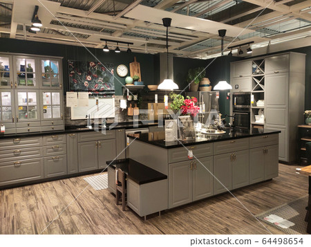 KUALA LUMPUR, MALAYSIA -JULY 21, 2019: Kitchen section inside IKEA Malaysia showroom. IKEA is the world's largest furniture retailer, founded in Sweden in 1943 64498654
