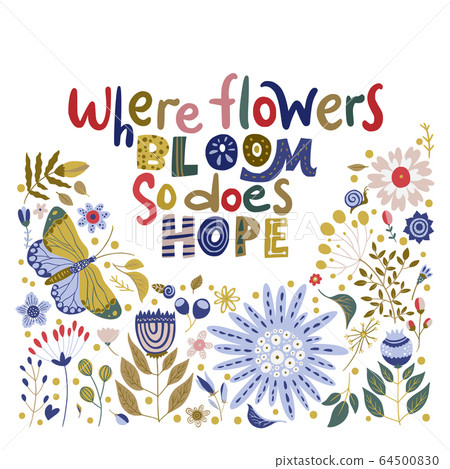 Floral color vector lettering card. 64500830