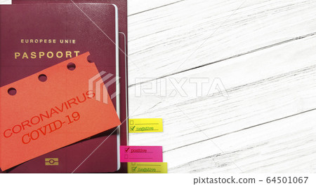 Note CORONAVIRUS COVID-19  and passport. Novel corona virus outbreak.Border control and quarantine of tourists infected with coronavirus. 64501067