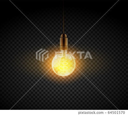 Realistic light bulb. Electric retro lamp, interior decoration elements. Vector dark glowing lightbulb Realistic light bulb. Electric retro lamp, interior decoration elements. Vector dark glowing lightbulb 64501570