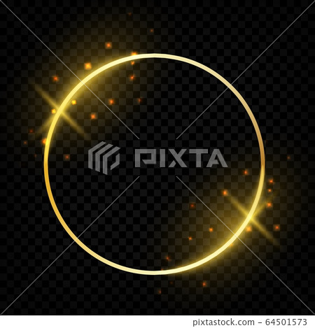 Circle shiny golden frame. Glowing round border greeting cards. Vector round shapes on transparent background 64501573
