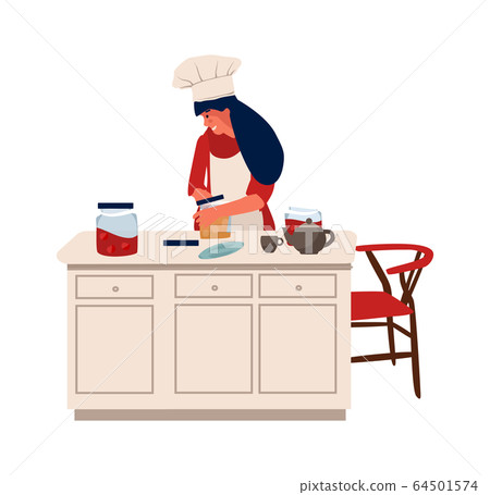 Woman with hobbies.Vector characters cooking and doing hobbies at home Woman with hobbies.Vector characters cooking and doing hobbies at home 64501574