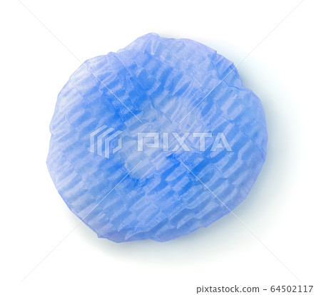 Top view of non woven blue disposable bouffant cap isolated on white Top view of non woven blue disposable bouffant cap isolated on white 64502117