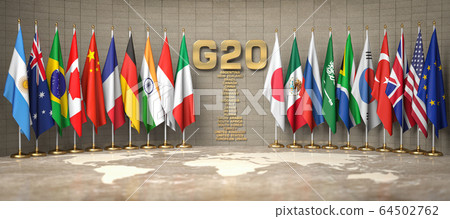 G20 summit or meeting concept. Row from flags of - Stock Illustration ...