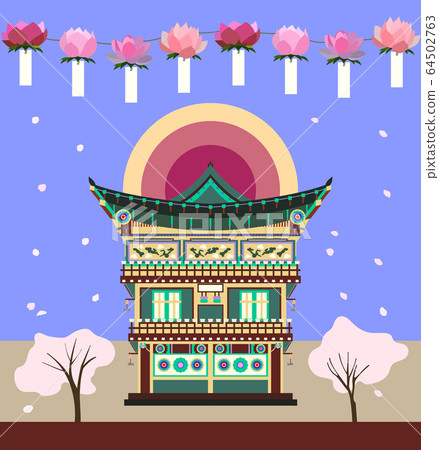 [Vector] Buddha's Day Lantern decoration Buddhist temple illustration 01 64502763