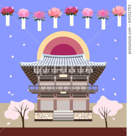 [Vector] Buddha's Day Lantern Buddhist temple scenery illustration 02 64502765