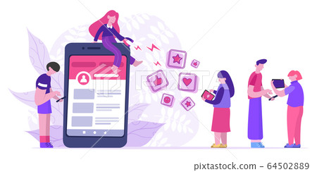Influencer attract likes. Blogger use big magnet attracts likes, rating and followers. Social media marketing concept vector illustration 64502889