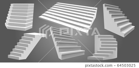Exterior realistic stairs. Architectural home staircase, modern stairway. Ladders, architectural staircases isolated vector illustration set 64503025