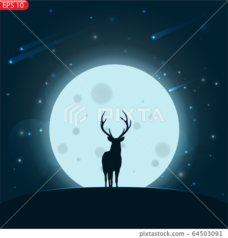 Silhouette of a deer with moonlight and stars. Silhouette of a deer with moonlight and stars. 64503091