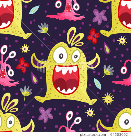 Monster vector seamless pattern. 64503092