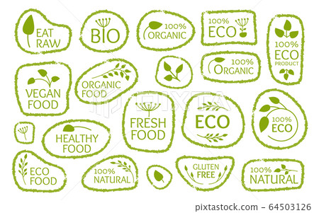 Eco green labels leaf organic product vector set 64503126