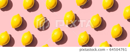Fresh yellow lemons overhead view Fresh yellow lemons overhead view 64504761