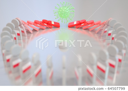 Virus topples dominoes with flag of Poland. Coronavirus spread related conceptual 3D rendering 64507799