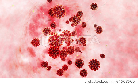 3d model of coronovirus like covid-19 on mucous membrane. Microbiological background, 3d render of virus. 3d model of coronovirus like covid-19 on mucous membrane. Microbiological background, 3d render of virus. 64508569