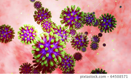 3d model of coronovirus like covid-19 on mucous membrane. Microbiological background, 3d render of virus. 3d model of coronovirus like covid-19 on mucous membrane. Microbiological background, 3d render of virus. 64508571