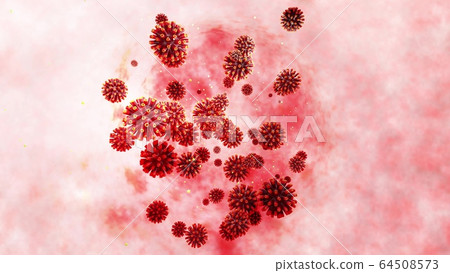 3d model of coronovirus like covid-19 on mucous membrane. Microbiological background, 3d render of virus. 3d model of coronovirus like covid-19 on mucous membrane. Microbiological background, 3d render of virus. 64508573