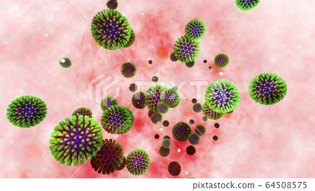 3d model of coronovirus like covid-19 on mucous membrane. Microbiological background, 3d render of virus. 3d model of coronovirus like covid-19 on mucous membrane. Microbiological background, 3d render of virus. 64508575