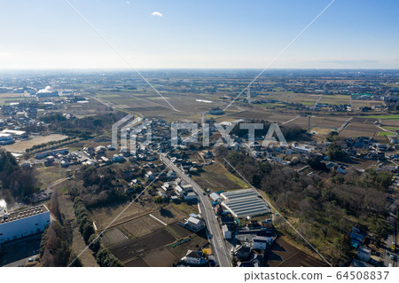 Aerial view over Toribayashi-cho, Horiko-machi, Gunma Prefecture Spring 2020 64508837