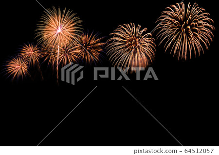 The colorful of fireworks showing on dark sky at night time for special celebration day with black background. The colorful of fireworks showing on dark sky at night time for special celebration day with black background. 64512057