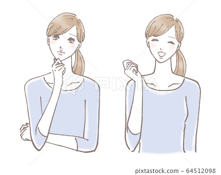 A set of troubled women and happy women (long light blue clothes) 64512098