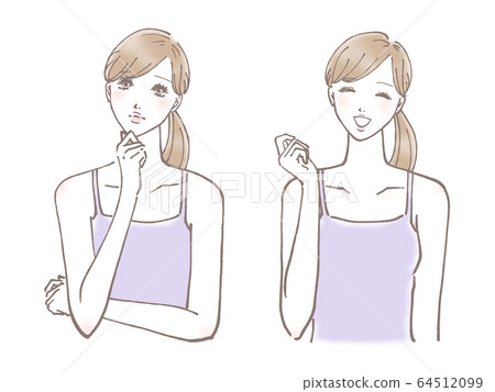 A set of worried women and happy women (long light purple cami) A set of worried women and happy women (long light purple cami) 64512099