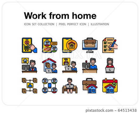 Work from home icons set, Pixel perfect icon, Set of icons for web and mobile Work from home icons set, Pixel perfect icon, Set of icons for web and mobile 64513438