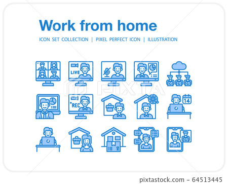 Work from home icons set, Pixel perfect icon, Set of icons for web and mobile 64513445