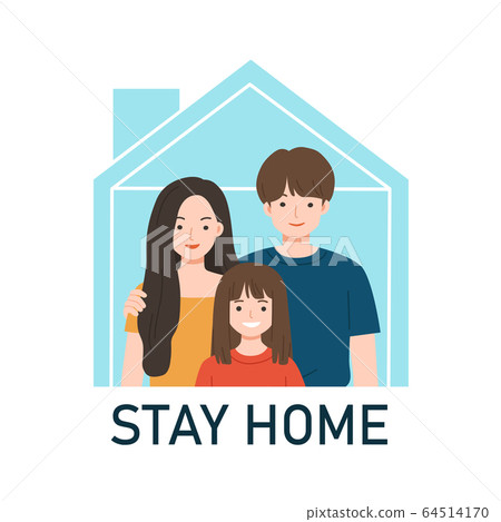 Happy Family staying togethe. Quarantine or self-isolation. 64514170