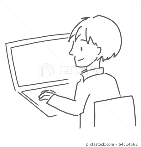 Male programming remote work line drawing - Stock Illustration ...
