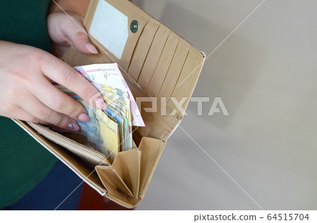 Female hands holding ukrainian hryvnia bills in Female hands holding ukrainian hryvnia bills in 64515704