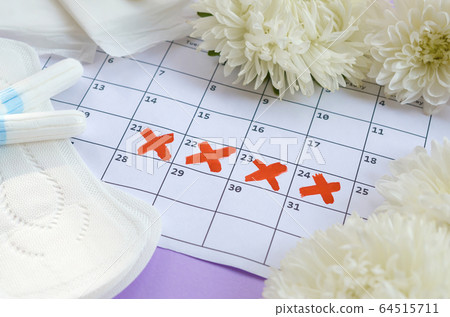 Menstrual pads and tampons on menstruation period Menstrual pads and tampons on menstruation period 64515711