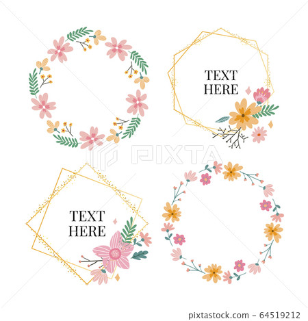 Floral Frame Collection. Set of cute retro flowers 64519212