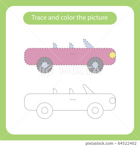 Car toy with simple shapes. Trace and color the Car toy with simple shapes. Trace and color the 64522402