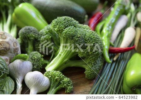 Healthy set of green vegetables for diet nutrition 64523982