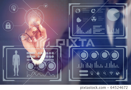 Unrecognizable Businessman Touching Virtual Panel With Stylus For Access, Cropped Unrecognizable Businessman Touching Virtual Panel With Stylus For Access, Cropped 64524672