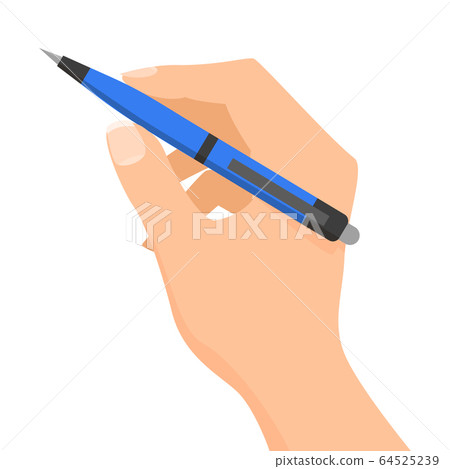 Hand holding a blue pen vector isolated 64525239