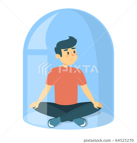 Man sitting in lotus pose under glass cap 64525270
