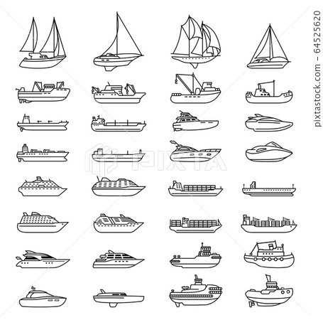 Ships and boats set. Barge and cargo ship, tanker, sailing vessel, cruise liner, tugboat, fishing and speed boat. Ships and boats set. Barge and cargo ship, tanker, sailing vessel, cruise liner, tugboat, fishing and speed boat. 64525620