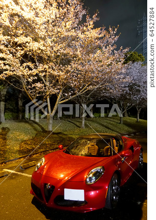 夜櫻花和阿爾法羅密歐4C蜘蛛 夜櫻花和阿爾法羅密歐4C蜘蛛 64527884