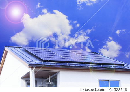 Eco house _ solar panel and sky _ backlight version 64528548