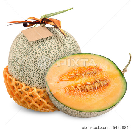 Melon with ribbin label isolated clipping path 64528841