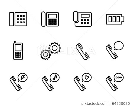 Phone, handset, battery, mobile phone, etc. line drawing icon set 64530020