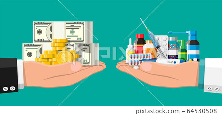 Hand scales with money and drugs 64530508