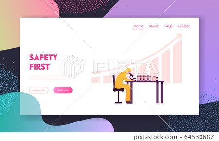 Pharmaceutic or Chemical Laboratory Research Landing Page Template. Scientist Character in Protective Suit Working in Chemistry Lab Searching Covid19 Vaccine or Make Test. Cartoon Vector Illustration Pharmaceutic or Chemical Laboratory Research Landing Page Template. Scientist Character in Protective Suit Working in Chemistry Lab Searching Covid19 Vaccine or Make Test. Cartoon Vector Illustration 64530687