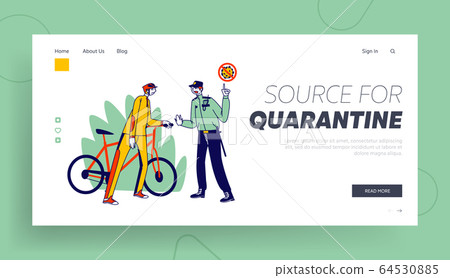 Quarantine Control Landing Page Template. Sportsman Character Violate Curfew Regime, Policeman Warn Bicyclist in Park Checking Digital Pass during Covid19 Pandemic. Linear People Vector Illustration Quarantine Control Landing Page Template. Sportsman Character Violate Curfew Regime, Policeman Warn Bicyclist in Park Checking Digital Pass during Covid19 Pandemic. Linear People Vector Illustration 64530885