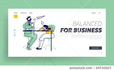 Tired Business People Characters Emotional Burnout Landing Page Template. Lazy Business Man and Woman Sitting at Working Place in Office Sleeping on Bored Meeting. Linear Vector Illustration Tired Business People Characters Emotional Burnout Landing Page Template. Lazy Business Man and Woman Sitting at Working Place in Office Sleeping on Bored Meeting. Linear Vector Illustration 64530925