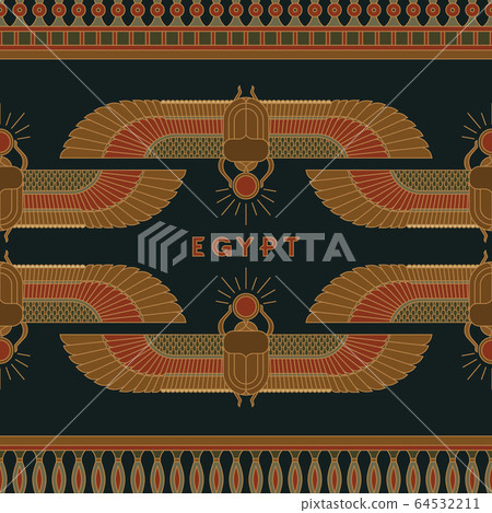 Symbols of ancient Egypt in the form of a nonsense pattern with an illustration of a scarab beetle 64532211