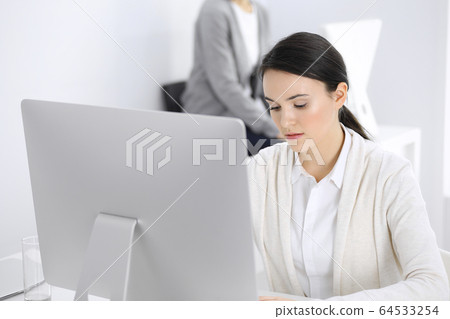 Casual dressed business woman working with computer in office. Lawyer or accountant at work 64533254