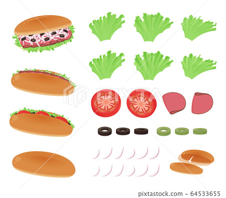 Koppe bread _ roll bread _ sandwich illustration material set Koppe bread _ roll bread _ sandwich illustration material set 64533655